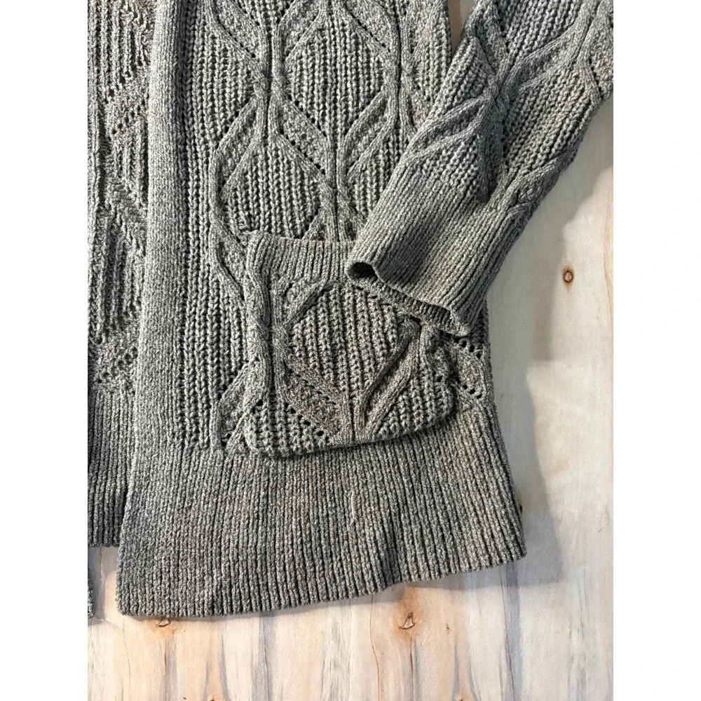 Heart N Crush Womens Taupe Brown Cable Knit Open Front Cardigan Sweater Medium